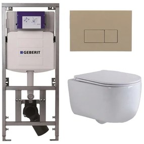 QeramiQ Dely Swirl Toiletset - 36.3x51.7cm - Geberit UP320 Burda inbouwreservoir - slimzitting - bedieningsplaat taupe - rechthoekige knoppen - wit glans 0701131/SW1102379/SW1000766/SW1026256