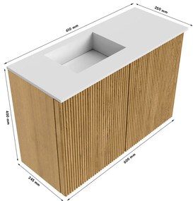 Mondiaz Joya 60cm toiletmeubel ruby met wastafel faye links zonder kraangat talc