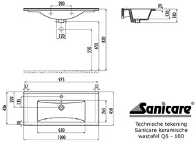 Sanicare Q6-Q7 keramische wastafel 100x45cm wit