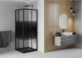 Mexen Rio vierkante douchecabine 80 x 80 cm, zwarte strepen, zwart + Flat douchebak, zwart - 860-080-080-70-20-4070B