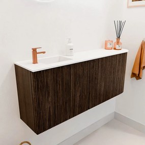 Mondiaz Joya 100cm toiletmeubel ronding rechts walnut met wastafel faye links 1 kraangat talc