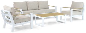 Stoel en Bank Loungeset 5 personen Aluminium/Polywood (teakfinish) Wit Lifestyle Garden Furniture Bilbao