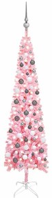 vidaXL Kerstboom met LED's en kerstballen smal 180 cm roze
