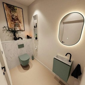 MONDIAZ TURE-DLUX 40cm toiletmeubel Army. EDEN wastafel Opalo positie links. Met 1 kraangat. TUREDX40ARML1OPA