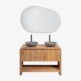 Vacry Houten Badkamermeubelset Acacia Bruin & 2 X Ronde Grijze Cement Ø40 Cm Tarsis & Ovaal Led En Anticondens 120x80 Cm Riben & 2 X Zwart - Sklum