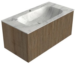 Mondiaz Kurve-dlux 90cm badmeubel dusk met 1 lade en wastafel big small midden 1 kraangat opalo