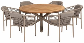 4 Seasons Outdoor Allora tuinset latte met Prado tafel met teak blad Ø 160 cm Tuinset beige weerbestendig