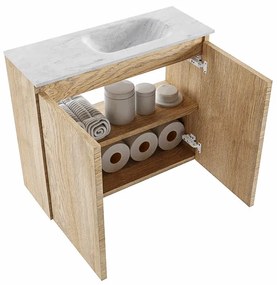 Mondiaz Ture DLux toiletmeubel 60cm washed oak met wastafel opalo rechts zonder kraangat