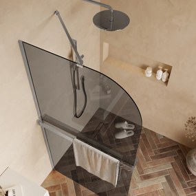 Saniclear Dawn afgeronde inloopdouche 100cm chroom met rookglas en handdoekhouder