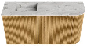 Mondiaz Joya DLux 80cm toiletmeubel ronding rechts oak met wastafel faye links zonder kraangat glace