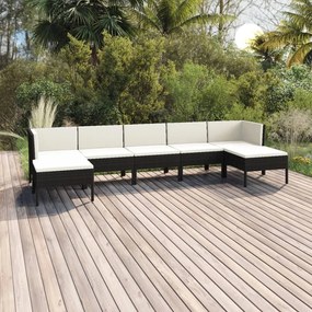 vidaXL 7-delige Loungeset met kussens poly rattan zwart