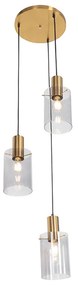 Eettafel / Eetkamer Moderne hanglamp messing met smoke glas 3-lichts - Vidra Modern E27 rond Binnenverlichting Lamp