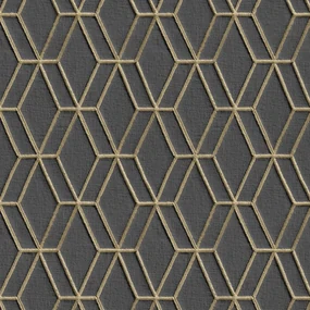 DUTCH WALLCOVERINGS Behang Hexagonal zwart en goudkleurig