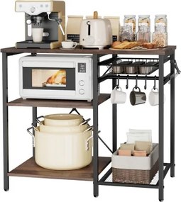 VEVOR Keukenrek/bakkersrek (90 x 40 x 90 cm) met X-vormige steunbalk, 5 S-vormige haken, opbergvakken met meerdere niveaus, magnetronbestendig plankje voor borden, kommen en kruidenpotjes, metalen plank