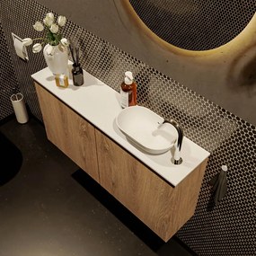 Mondiaz Fowy toiletmeubel 100cm washed oak met witte waskom rechts en kraangat