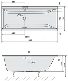 Polysan Cleo ligbad 160x70x48cm ivoor