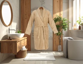 Badjas - 100% Katoen, waarvan 50% Gerecyclede Katoen - GRS Gecertificeerd - Maat XL - Warm Sand