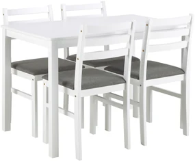 TORINO eetset + 4 stoelen Wit/Lichtgrijs (Sawana 21 stof) - HOUTEN SET VOOR KEUKEN/EETKAMER