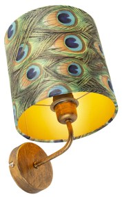Vintage wandlamp goud met kap velours 20/20/20 pauw - Matt Retro E27 rond Binnenverlichting Lamp