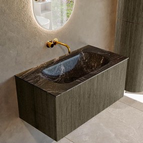 Mondiaz Kurve-dlux 90cm badmeubel shadow met 1 lade en wastafel big small midden zonder kraangat lava