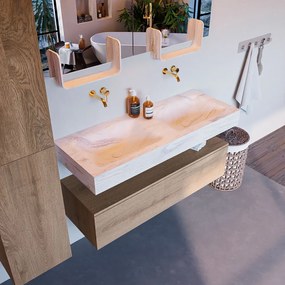 Mondiaz Alan DLux badmeubel 120cm washed oak 1 lade met wastafel ostra dubbel zonder kraangat