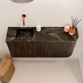 Mondiaz Joya DLux 90cm toiletmeubel ronding rechts walnut met wastafel faye links zonder kraangat lava