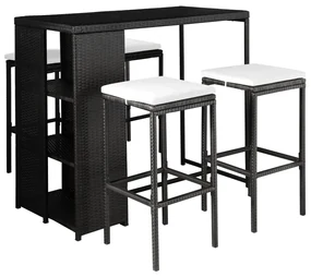 vidaXL 5-delige Tuinset met kussens poly rattan zwart