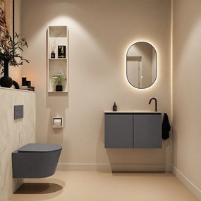 Mondiaz Ture DLux toiletmeubel 80cm dark grey met wastafel ostra rechts met kraangat