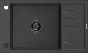 Mexen Elias granitische spoelbak met 1 bak en druiprek 795 x 480 mm, zwart gespikkeld, zwarte sifon - 6511791005-76-B