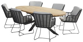 4 Seasons Outdoor Fabrice tuinset antraciet met RVS Prado tafel - ellips teak blad 240 cm Tuinset houtkleur weerbestendig