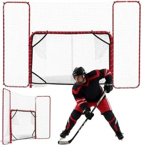 VEVOR hockeydoel met net en targets 307 x 183 cm, straathockey, metalen hockeydoelset wit/rood, lichtgewicht en draagbaar trainingsmateriaal, stevig net voor binnen- en buitengebruik