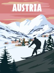 Ilustratie Austria Ski resort poster, retro. Alpes, VectorUp