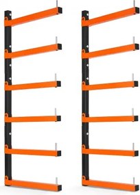 VEVOR 2x Cantileverrek met 6 planken, opvouwbaar houten opbergrek, 50 kg per plank, metalen wandrek voor werkplaats, magazijn, garage en kelder, gemaakt van koolstofstaal, met opklapbare armen en vergrendelpinnen.