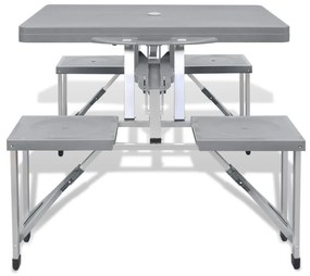 vidaXL Campingtafel met vier zittingen inklapbaar aluminium grijs