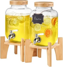 VEVOR Drankdispenser, 1 Gallon Party Drankdispenser, Glazen Sapdispenser met Standaard, RVS Kraan, IJsthee Limonade Sap Waterdispenser, voor Restaurants, Hotels, Feesten
