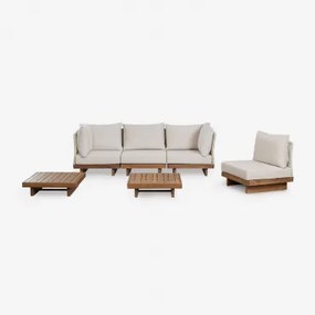 Woonkamerset Met 4-delige Modulaire Hoekbank, Salontafel En Bijzettafel In Dailin Acaciahout Acacia Bruin - Sklum