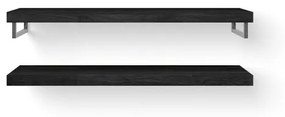 Looox Wood collection Duo wandplanken 140x46cm - 2 stuks - Met handdoekhouders RVS geborsteld - massief eiken Black WBDUO140BLRVS