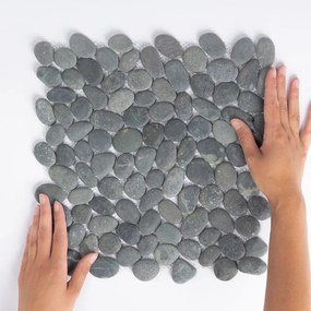 The Mosaic Factory Natural Stone mozaïektegel - 30.5x30cm - wand en vloertegel - Organisch - Rivier steen Dark Grey Mat NSR360