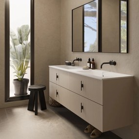 Muebles Avila badmeubel ribbelfront 160cm macchiato met dubbele wastafel zonder kraangaten