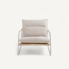 Fauteuil van staal en gevlochten rotan, gemêleerd katoenen kussen, SVEN