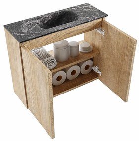 Mondiaz Ture DLux toiletmeubel 60cm washed oak met wastafel lava midden met kraangat