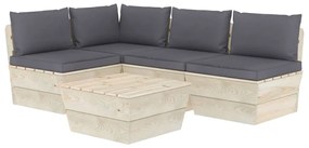 vidaXL 5-delige Loungeset met kussens pallet vurenhout