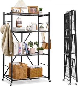 VEVOR 4-laags opvouwbare planken met wielen, 53 x 91 x 152 cm, opvouwbare, robuuste plankenkast, vrijstaande plankenkast, huishoudelijke plankenkast, keukenplankenkast, metalen plankenkast voor garage, keuken, kelder, zwart