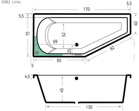 Xenz Lagoon Compact badkuip links 170x75x45cm wit
