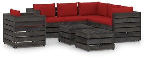 vidaXL 8-delige Loungeset met kussens grijs geïmpregneerd hout