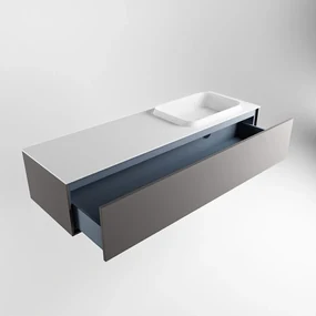 Mondiaz Erin 150cm badmeubel Dark Grey met 1 lade en witte wastafel rechts zonder kraangaten