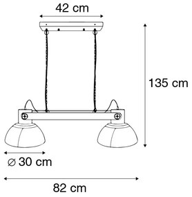 Eettafel / Eetkamer Industriële hanglamp goud 2-lichts met hout - Mangoes Industriele / Industrie / Industrial E27 Binnenverlichting Lamp