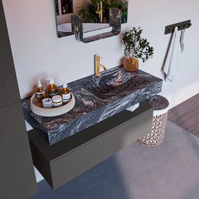 Mondiaz Alan DLux badmeubel 110cm dark grey 1 lade met wastafel lava rechts 1 kraangat