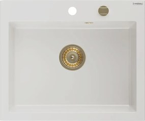 Mexen Elix granieten spoelbak 1-komorige 600 x 500 mm, wit, gouden sifon - 6525601005-20-G