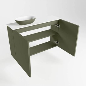 Mondiaz Fowy toiletmeubel 80cm army met legergroene waskom links en kraangat